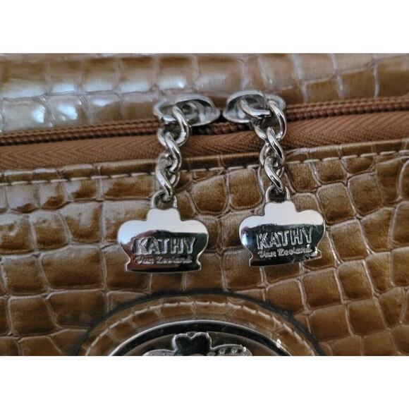 Kathy Van Zeeland Womens Pocketbook Golden Honey Croco Embossed Organizer Bag - Picture 3 of 16